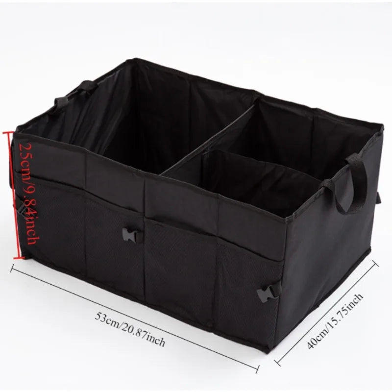 Black Car Trunk Organizer Foldable - Large Capacity Multi-compartments Space-saving Camping Use
