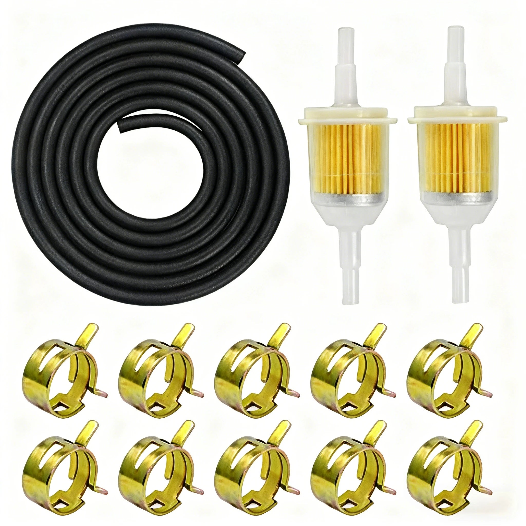Universal 5-8mm Fuel Filter Kit with Hose & Clips - Reusable Inline Gas Petrol Filter for Motorcycle ATV Dirt Bike Scooter