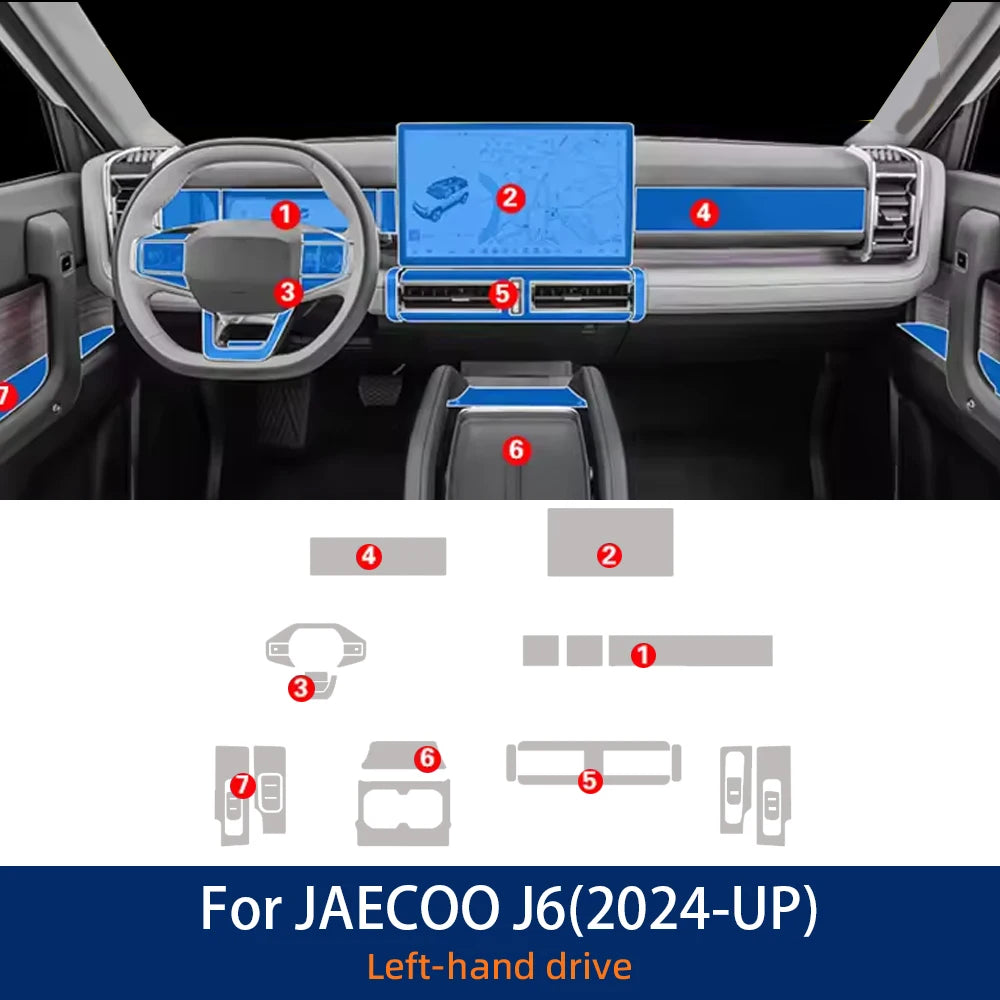 For JAECOO J6 Chery Icar 03 2024 2025 Interior Anti-scratch Protector Film Car Door Center Console Dashboard Navigation TPU