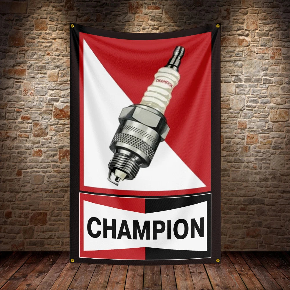 3X5Ft Champion Spark Plugs Flag Polyester Printed Car Banner For Decor