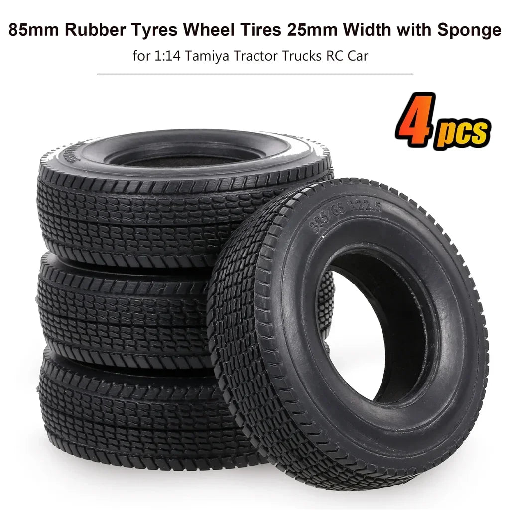 4Pcs Rubber Tyres Wheel Tires With Sponge for 1:14 Tamiya Tractor RC Car Truck