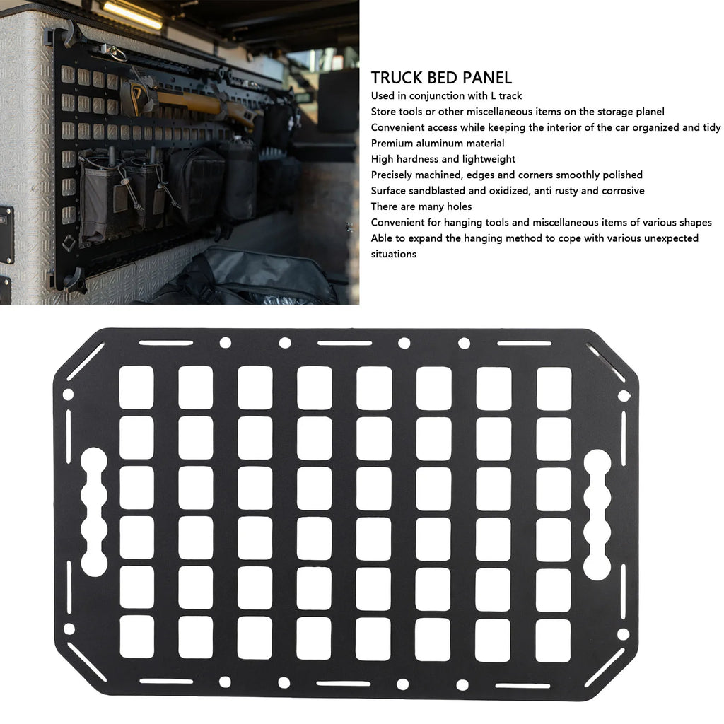Truck Bed Molle Panel 432x273x2mm Aluminum Side Bed L Track Molle Panel for Sedan SUV Pickup Van RV Side Bed Molle Panel