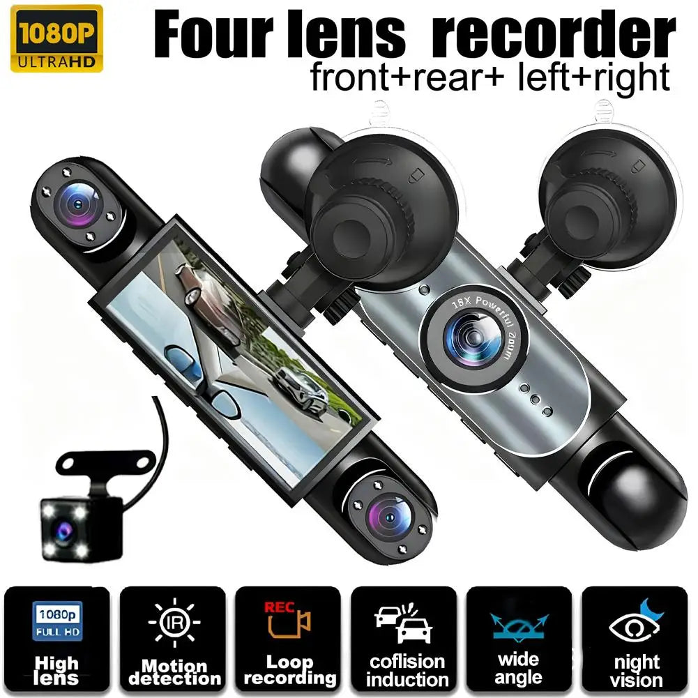 4 Channel 360° View Dash Cam 1080P 64GB Driving Recorder with Loop Recording 24H Parking Mode Full View Car Dashcam System