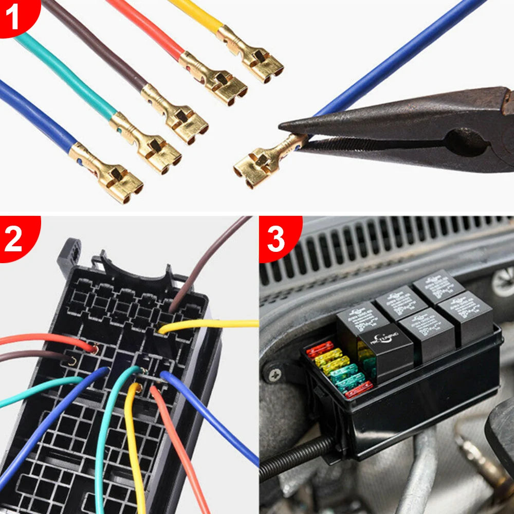 Accesorios para coche, camión, remolque, caja de fusibles y relé de 6 vías, repuesto automático, protector de circuito, bloque de soporte de terminales, color negro