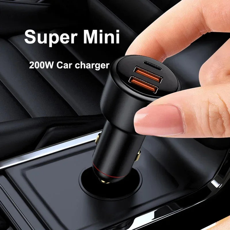 200W USB PD Car Charger 3port Super Fast Charger2.0 100W 65W SuperCharge QC3.0 for Honor Xiaomi Vivo Huawei iPhone 14 13Pro