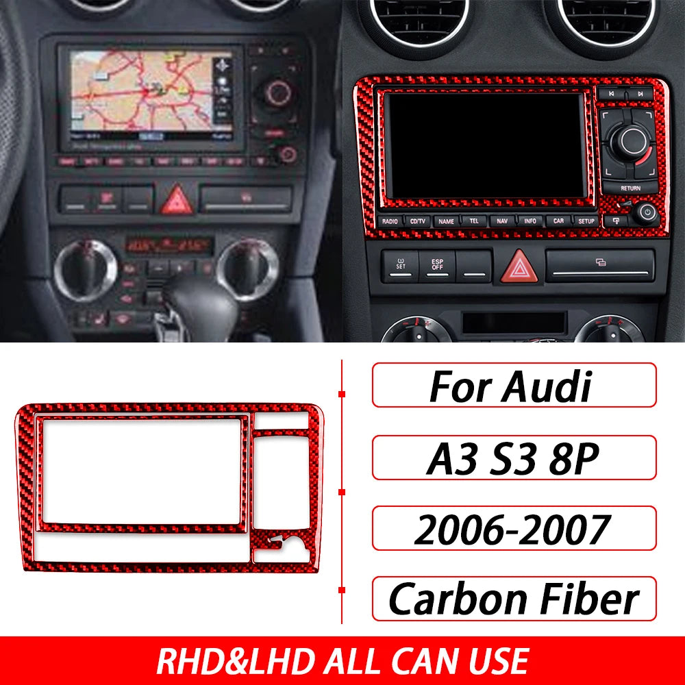 For Audi A3 S3 8P 2006 2007 Car Accessories Carbon Fiber Central AC Radio CD Navigation Panel Set Trim Cover Interior Sticker