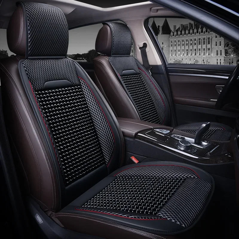Car Wooden Bead Seat Cushion Summer Cool Leather Car Seat Cover Breathable Handmade Auto Seat Mat Pad Universal Auto Accessories