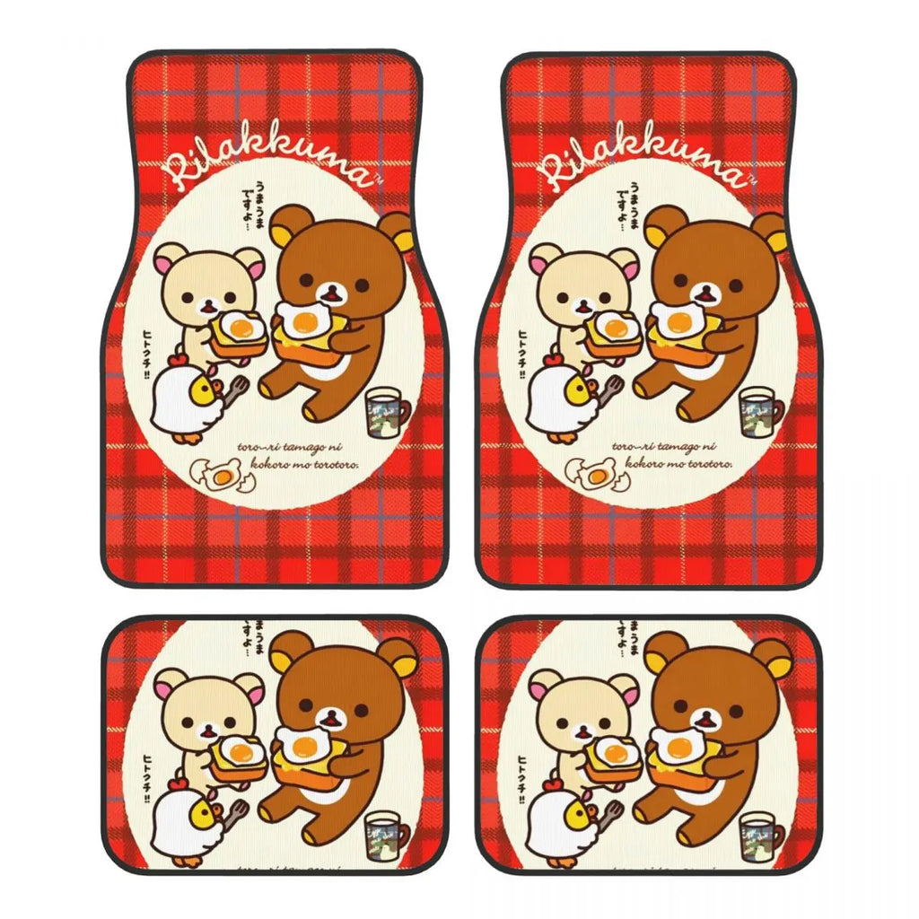 Rilakkuma Car Floor Mats Carpet Set of 4 Anti-Slip Universal Automotive Floor Mat Fit for Mid Trucks