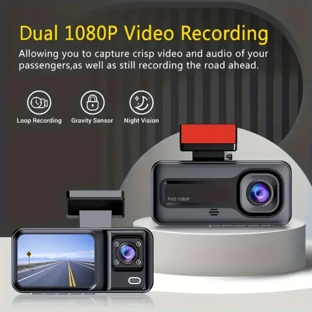 3 Lens Camara Para auto, Car dashcam 1080P Front | 480P Interior & Rear Cams Dashcam, Car Accessories | Car DVR | Video Recorder