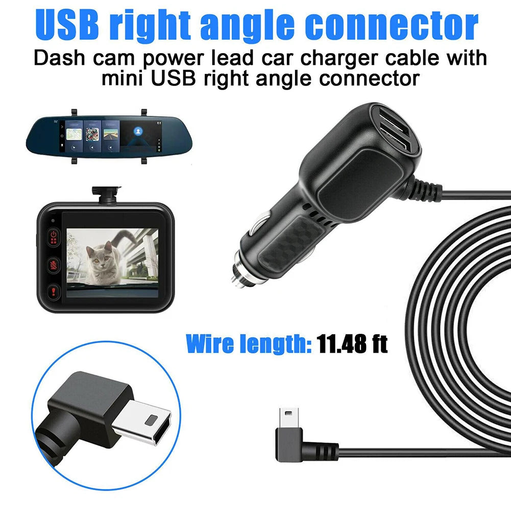 Car GPS Charger Car Driving Recorder Power Cord Dual USB 2 In 1 Multi-function Car Charger 11.5ft Power Cord Supply