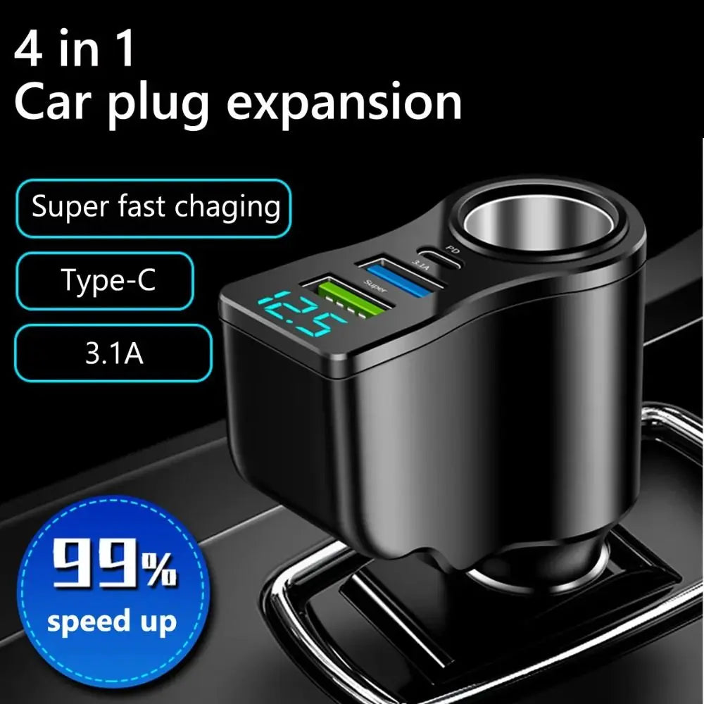 4 in 1 Dual USB Car Charger Fast Charger 66W Auto Phone Charger Multifunctional USB&Type-C Car Charger Adapter Mobile Phone