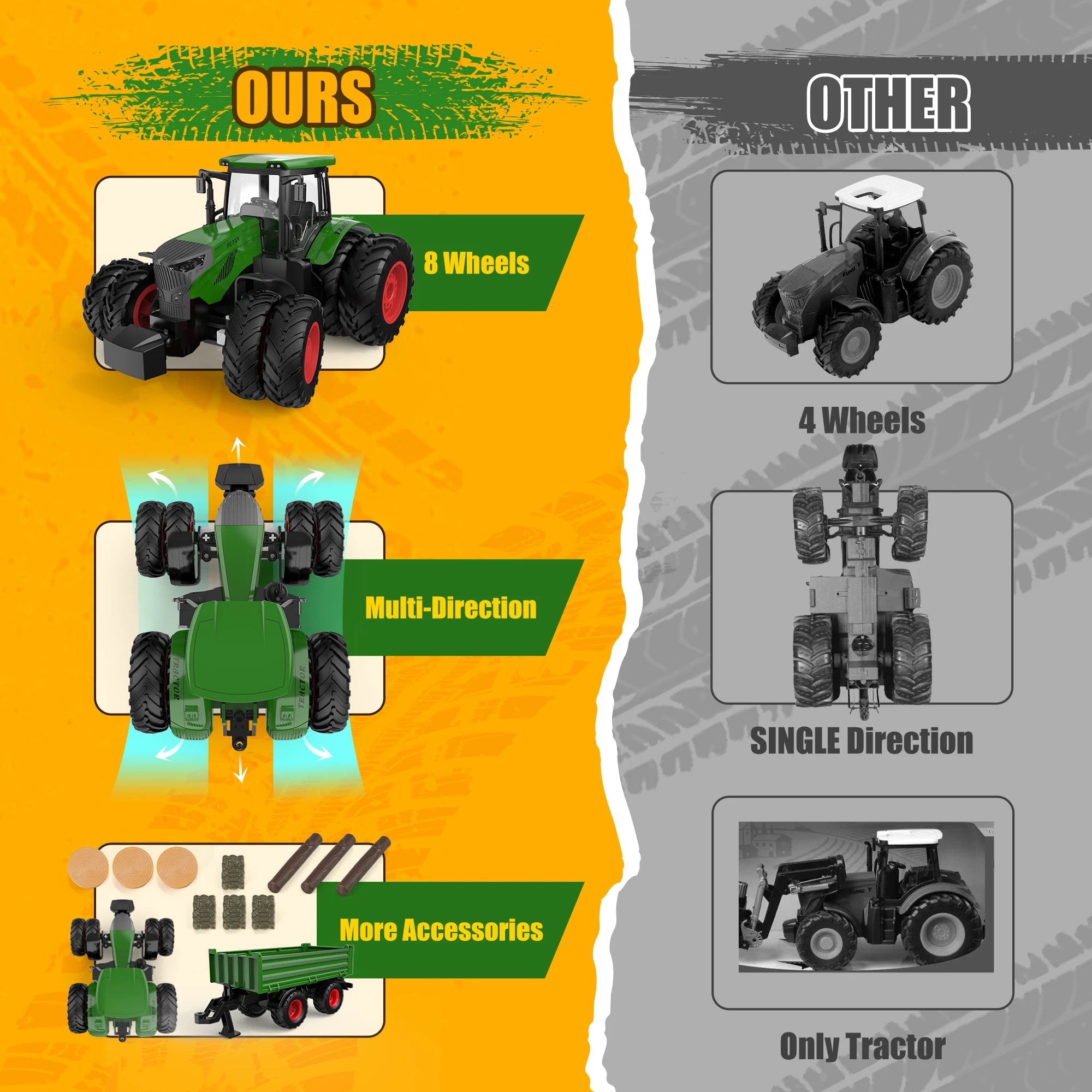 Manual sliding tractor toy set, manual tractor with green bed, suitable for indoor and outdoor play, good weather resistance.