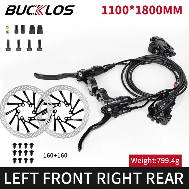 Electric Bicycle Brakes 2 Piston Hydraulic Disc Brake Bike/Scooter Brakes Kit 1100/1800mm Folding Bike Disc Brake Set Power-off