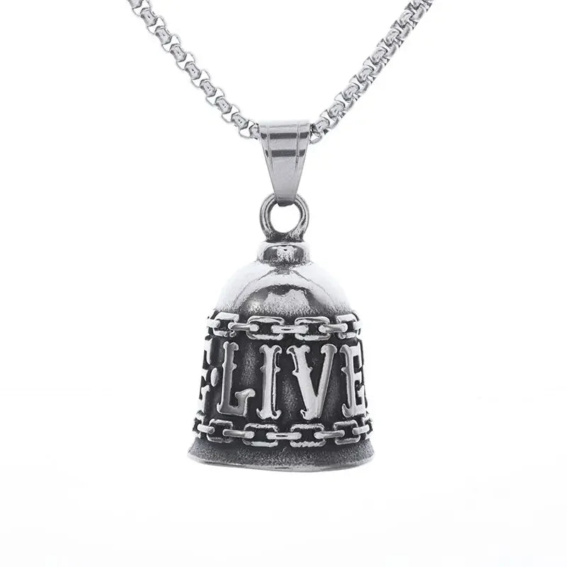Retro Punk Domineering Skull Bell Pendant Necklace Suitable for Men Cycling Motorcycle Accessories Gift