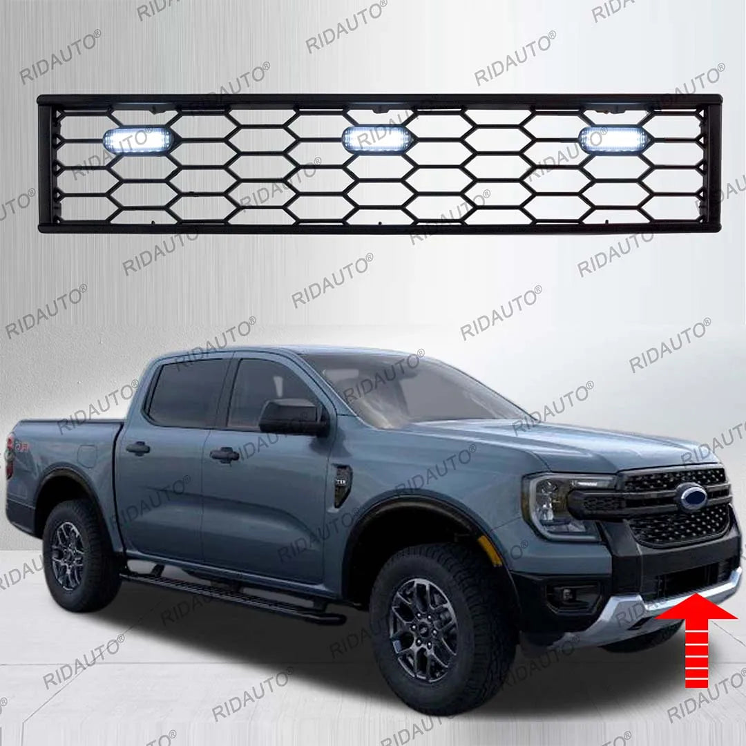 Parrillas ABS de alta calidad para camionetas Ranger T9 XLT Sport 2022-2025+, rejilla inferior de malla, parachoques delantero pequeño.