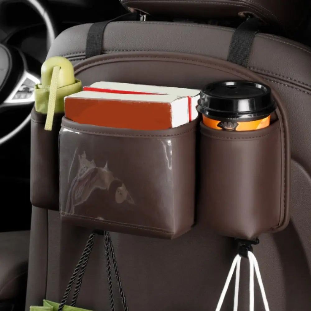 Leather Material Car Back Seat Organizer Hanging Storage Bag Multifunctional Design Car Organizer Tissue Box Holder