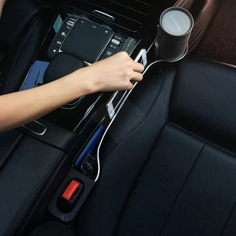 Car Seat Gap Filler Organizer- Upgrade Car Side Seat Gap Filler with Cup Holder and Phone Holder- Car Seat Gap Organizer 2 Pack