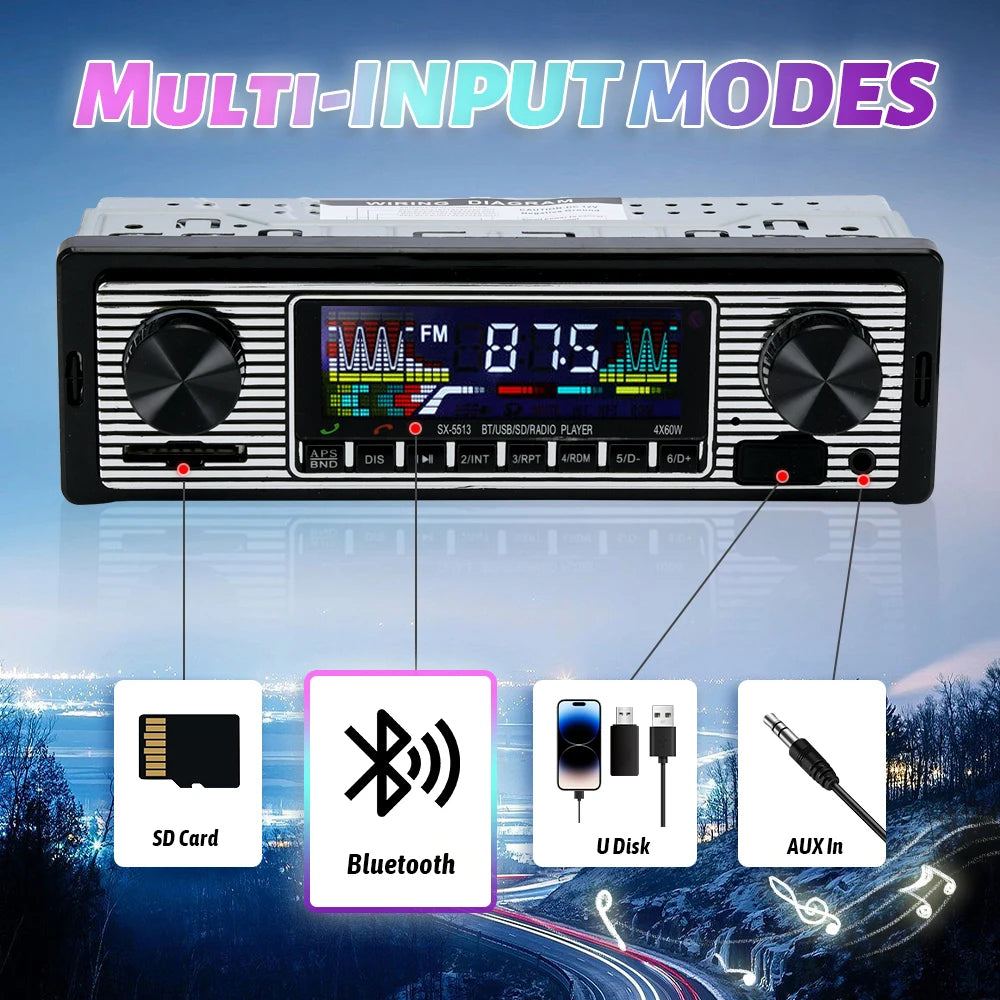Vintage Car Radio Vehicle Integrated MP3 Player Wireless Bluetooth Multimedia Player AUX USB FM 12V Classic Stereo Audio Player
