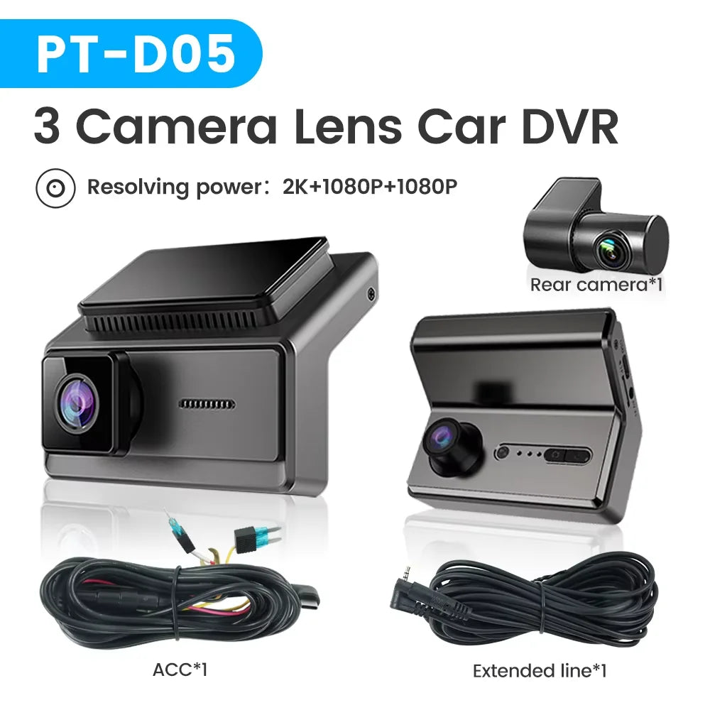 3 Camera Lens Car DVR 2K HD Dash Cam 24 H parking monitoring WiFi mobile interconnection automatic loop recording Night Visionn