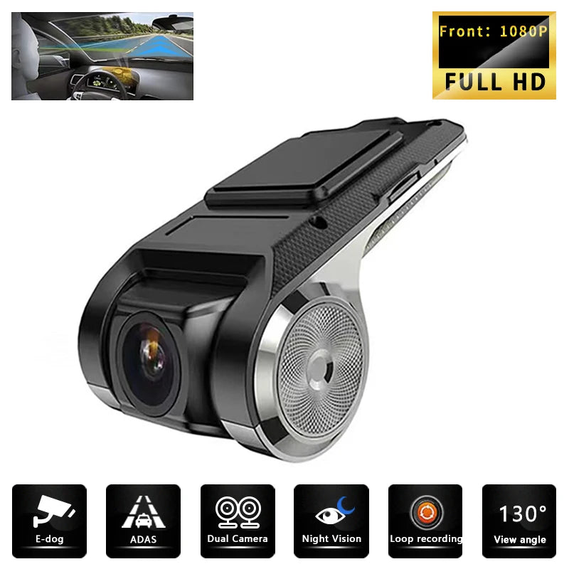 HD Dash Cam Car USB ADAS DVR Dual-lens Camera Video Special for Android Multimedia Player Front Recorder Reverse Vision
