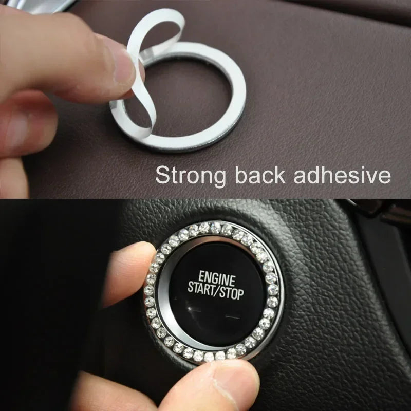 Car with drill, one key start ring, circular decoration, engine ignition ring, flashing rhinestone decoration accessories