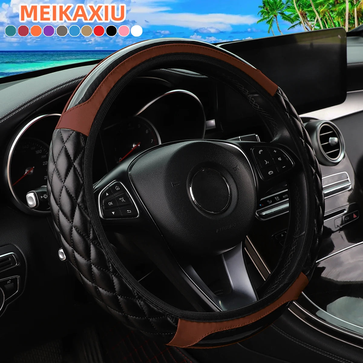 Car interior accessories - Crystal carbon fiber PU leather car interior lining without handle steering wheel cover suitable for