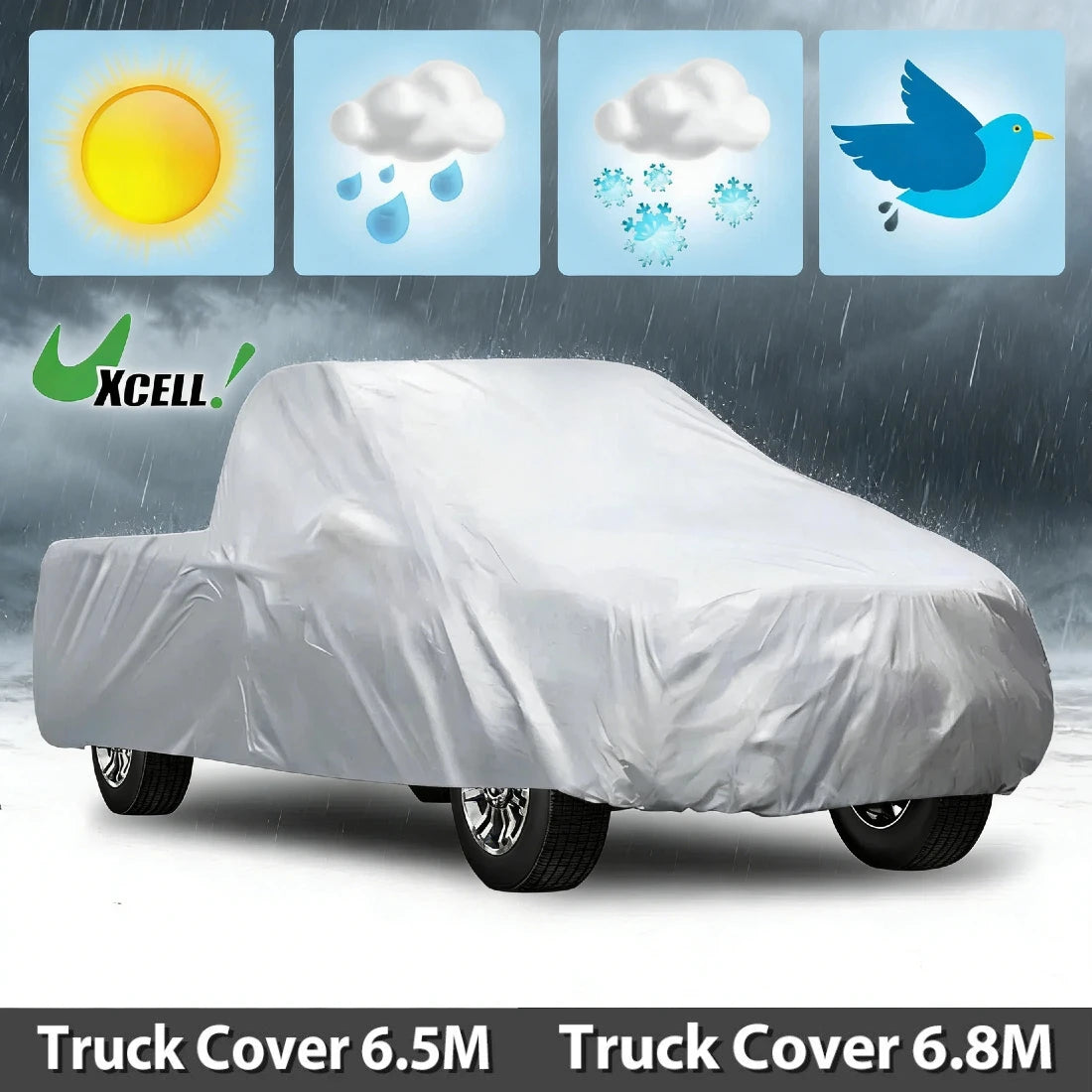 UXCELL 6.5M 6.8M Waterproof Stormproof Pickup Truck Cover All-Weather UV Dust Snow Protection Outdoor Indoor Protector