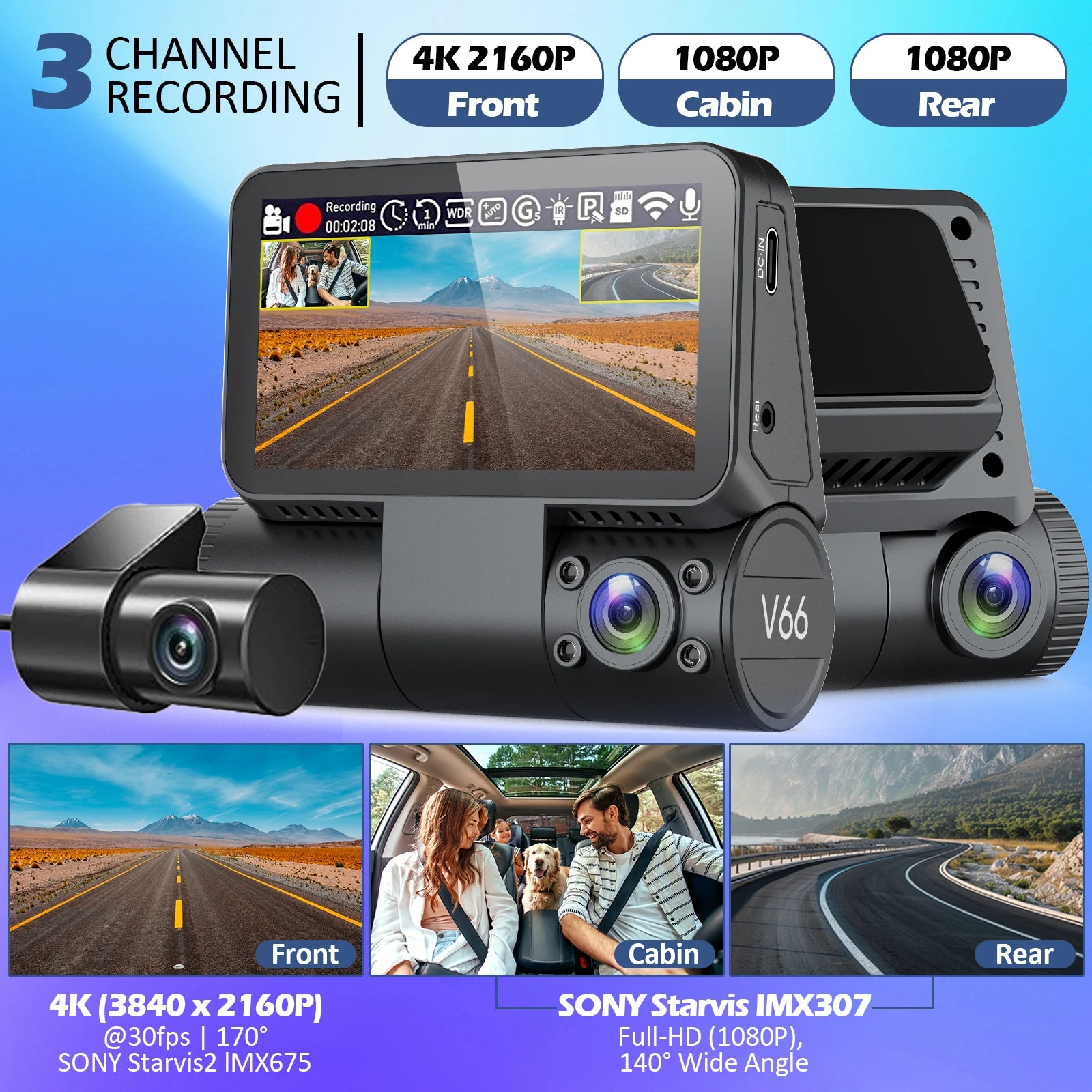 4K+1080P Dash Cam for Car Camera Built-In WIFI Support GPS Car Camera DVR Night Vision Video Recorder 24H Parking
