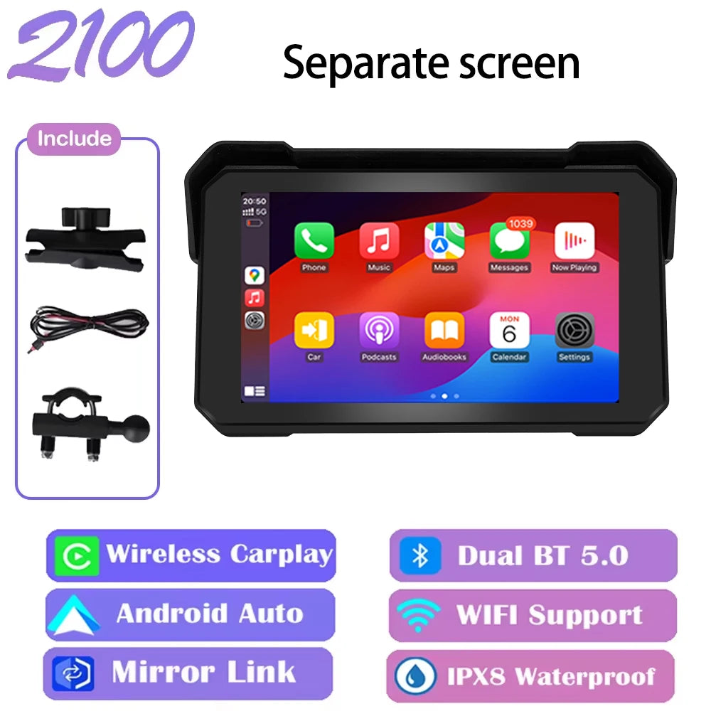 FOR Motorcycle Carplay Waterproof 1080P 5 Inch WiFi Wireless Android-Auto DVR Monitor Dash Cam GPS Navigation TPMS portable