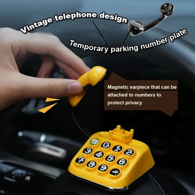 Retro Telephone Car Temporary Parking Number Plate ABS+PC Material Cute Auto Accessory for Car Decor & Parking Convenience