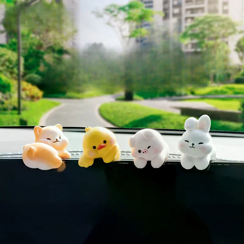 Bundle of 2 Cute Cartoon Small Animal Car Dashboard Accessories, Humorous Car Interior Ornaments and Screen Decorations