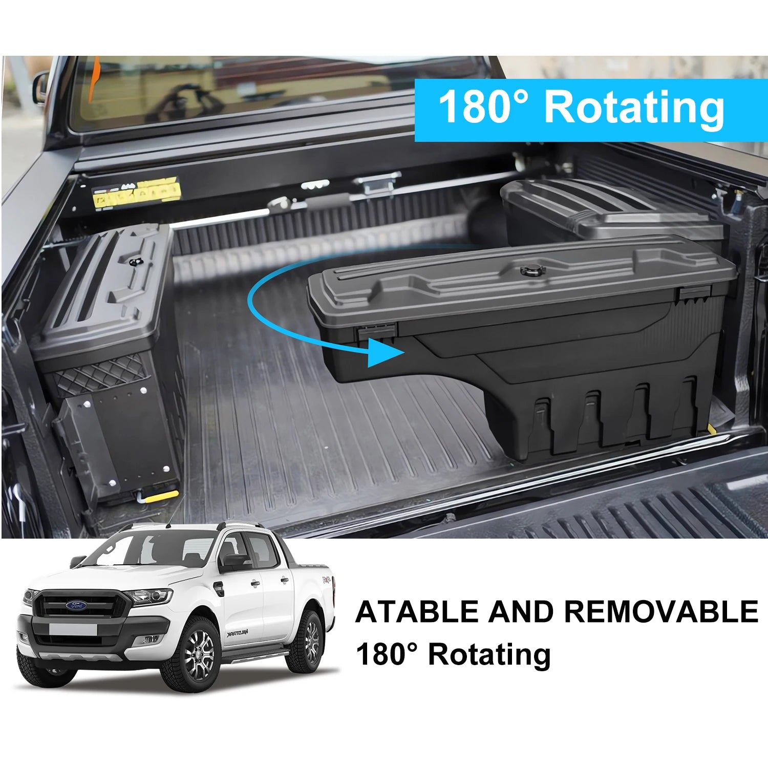 Caja de herramientas para caja de camioneta, almacenamiento, portón trasero, caja de herramientas abatible para Ford Ranger Raptor 2015-2024, accesorios para camioneta 4x4