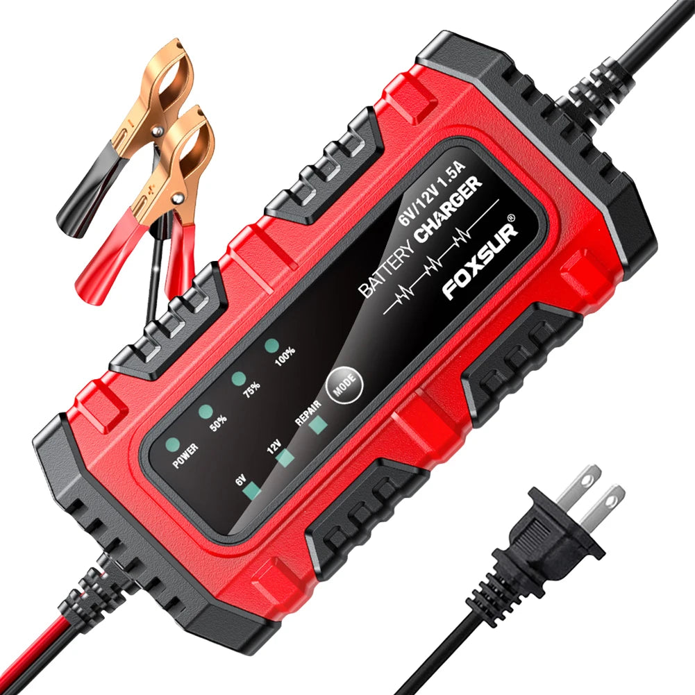 6V 12V 1.5A Car Battery Charger Electric Motorcycles Charger Smart Charger for Car Truck Boat SUV Lead-Acid AGM GEL Batteries