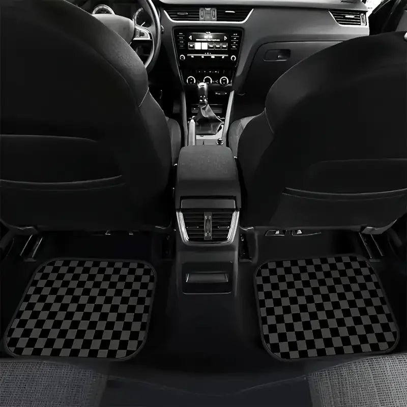 4pcs Non-Slip Washable Car Protection Mat Checkered Floor Mats For All Season Automobile Decoration Mats Universal Floor Mats