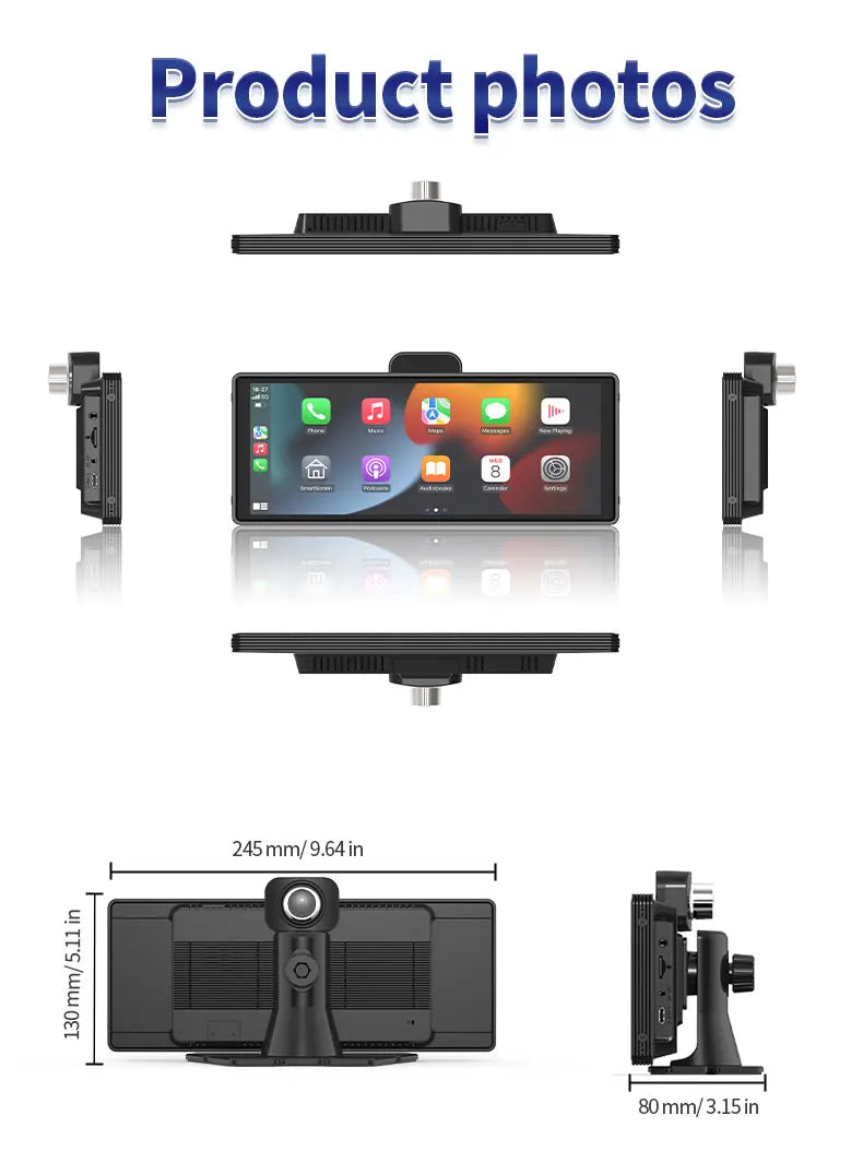 10.26 inch Dash Cam 4K Car DVR Wireless Carplay & Android Auto GPS Navigation Video Recorder Dashboard Dual Lens Wifi FM AUX