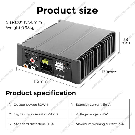 Car Digital Audio Processor DSP Amplifier 4*80W for Auto Radio Stereo USB RCA AUX Android App Tuning Wiring Harness 16 Pin Cable