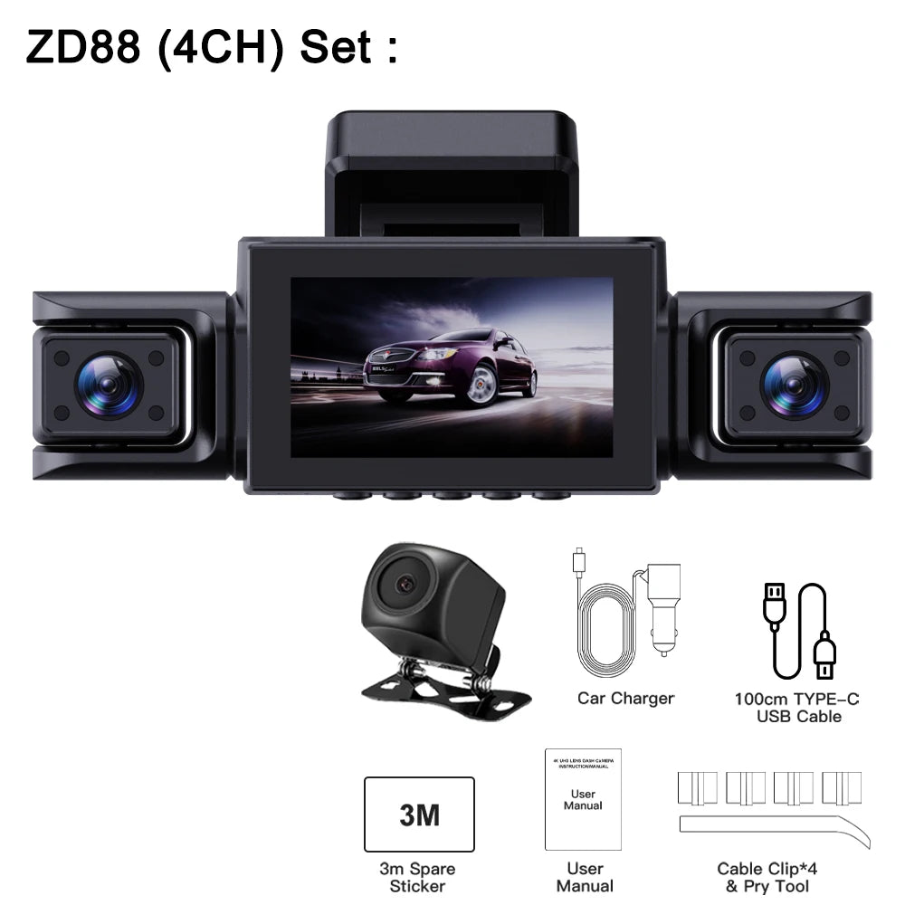 BEPOCAM Dash Cam 4K 4 Channel Front and Rear Inside 360° Car Camera for Cars Built-in WiFi GPS WDR Night Vision 24H Parking Mode