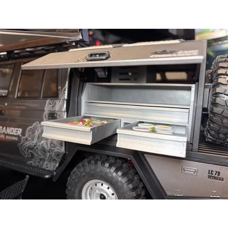 For RGT EX86160 1/10 LC79 RC Crawler Pickup Truck Bed Storage Box 3D Printed Tool Box with Simulation Fridge Decoration Parts