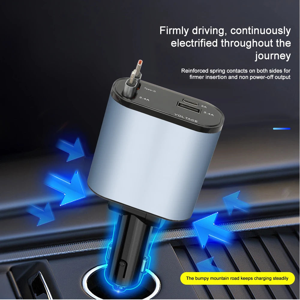KEBIDUMEI D2 Car Charger Type-C Fast Charging Power Adapter Cable Digital Display Retractable 4in1 Phone Chargers Car Accesories