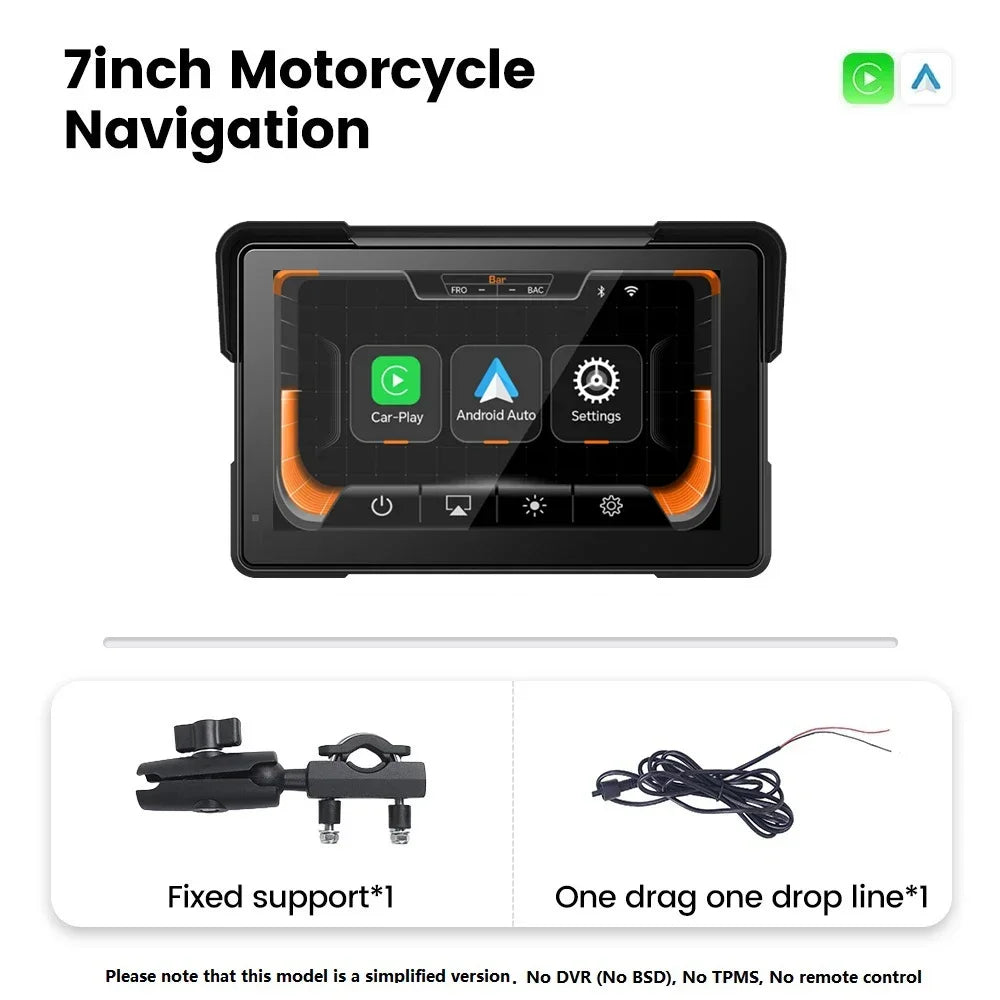 Portable 7inch Wireless CarPlay Motorcycle Navigation Screen Android Auto Display Moto Monitor Option DVR TPMS Wired Contorl GPS