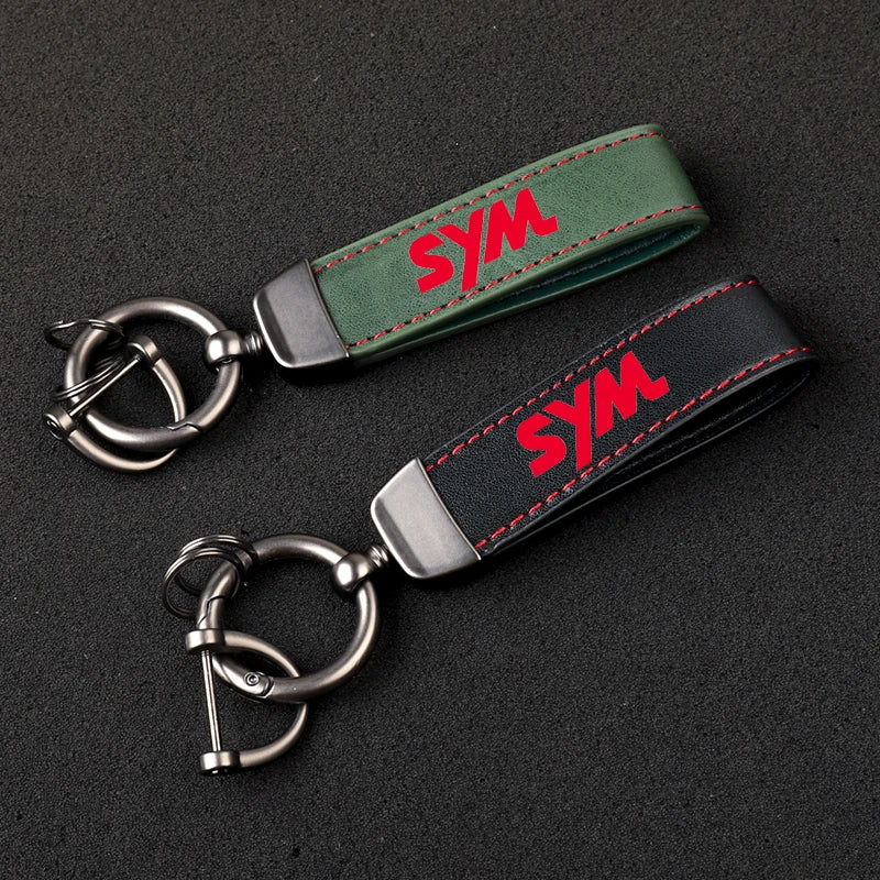 HD printed vintage leather horseshoe ring keychain for SYM Motorcycle Accessories