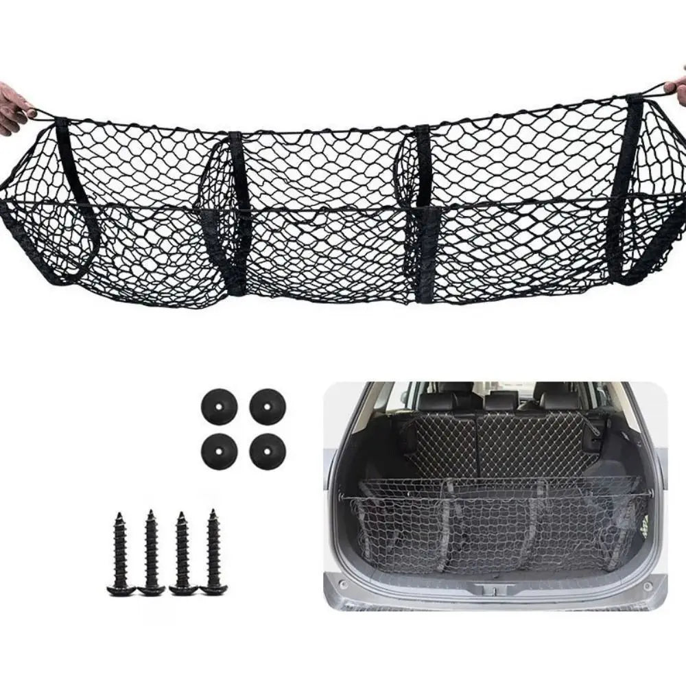 Three Grids Rear Truck Storage Bag Universal Suspension Type Luggage Nets Large Capacity Elastic Fabric Car Organizer Truck
