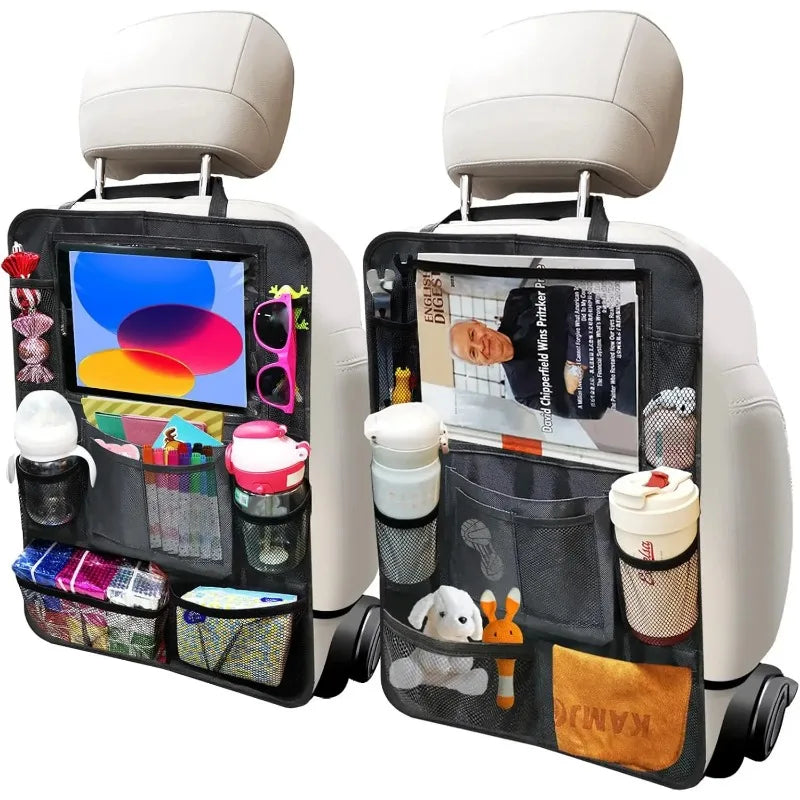 Car Backseat Organizer,2PCS Car Storage Organizer Kick Mats Back Seat Protector with Touch Screen Tablet Holder