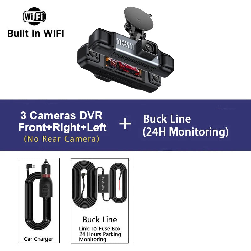 dashcam 4 channels wifi car dvr dashboard cameras for car way back box parking mode 24h front and rear interior 360 dash cam