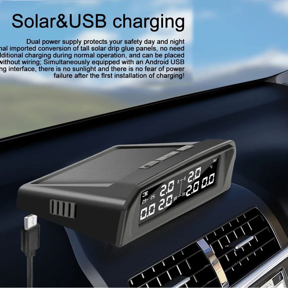 Temperature Warning Tire Pressure Monitoring System Solar TPMS With 6 External Sensors Car Tyre Pressure Monitor for   Truck RV