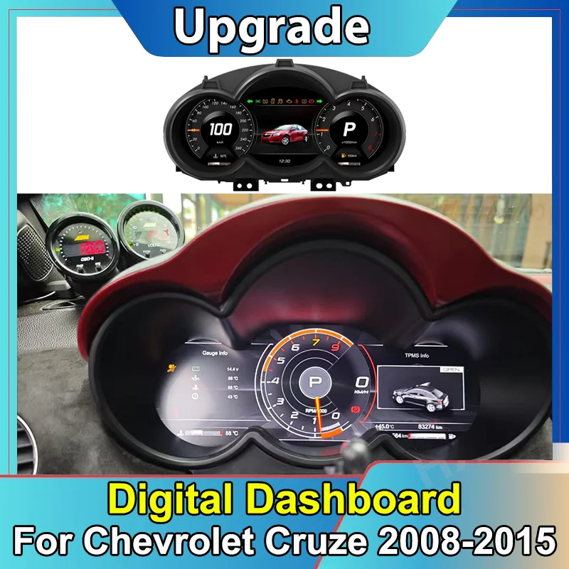 Car LCD Digital Cluster Virtual Cockpit SpeedMeter Dash Carplay For Chevrolet Cruze 2008-2015 Instrument Screen Panel Unit