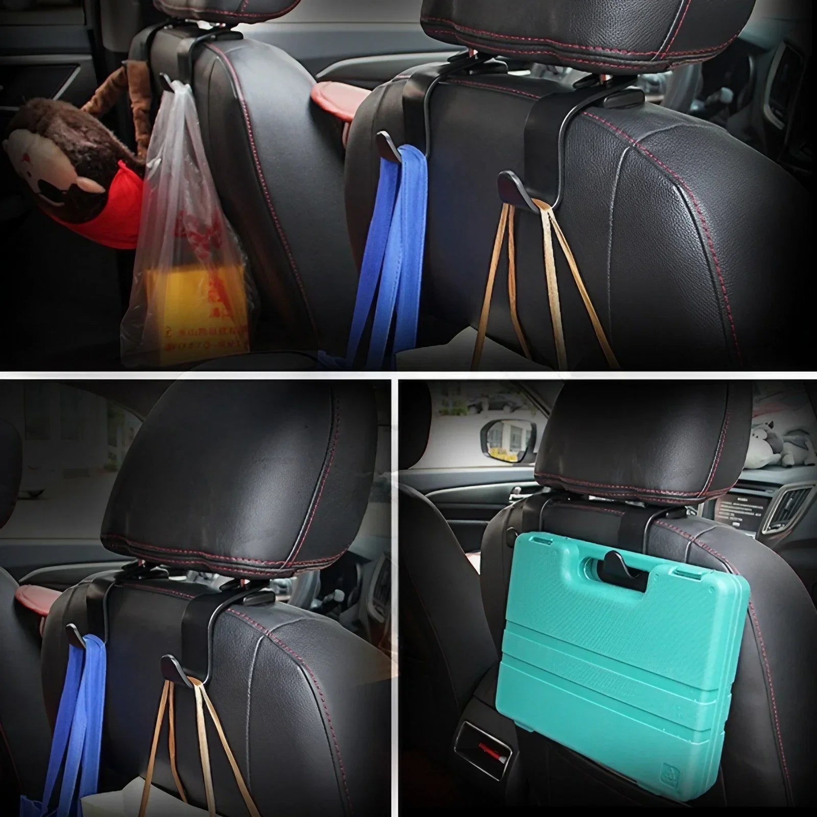 Car Back Seat Headrest Hook Organizer for Groceries Handbags Umbrellas Auto Accessories Storage Solution