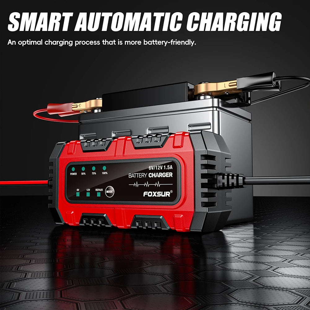 6V/12V 1.5A Car Battery Charger Car and Motorcycle Battery Charging Unit for Car Truck Boat SUV Lead-Acid AGM GEL Batteries