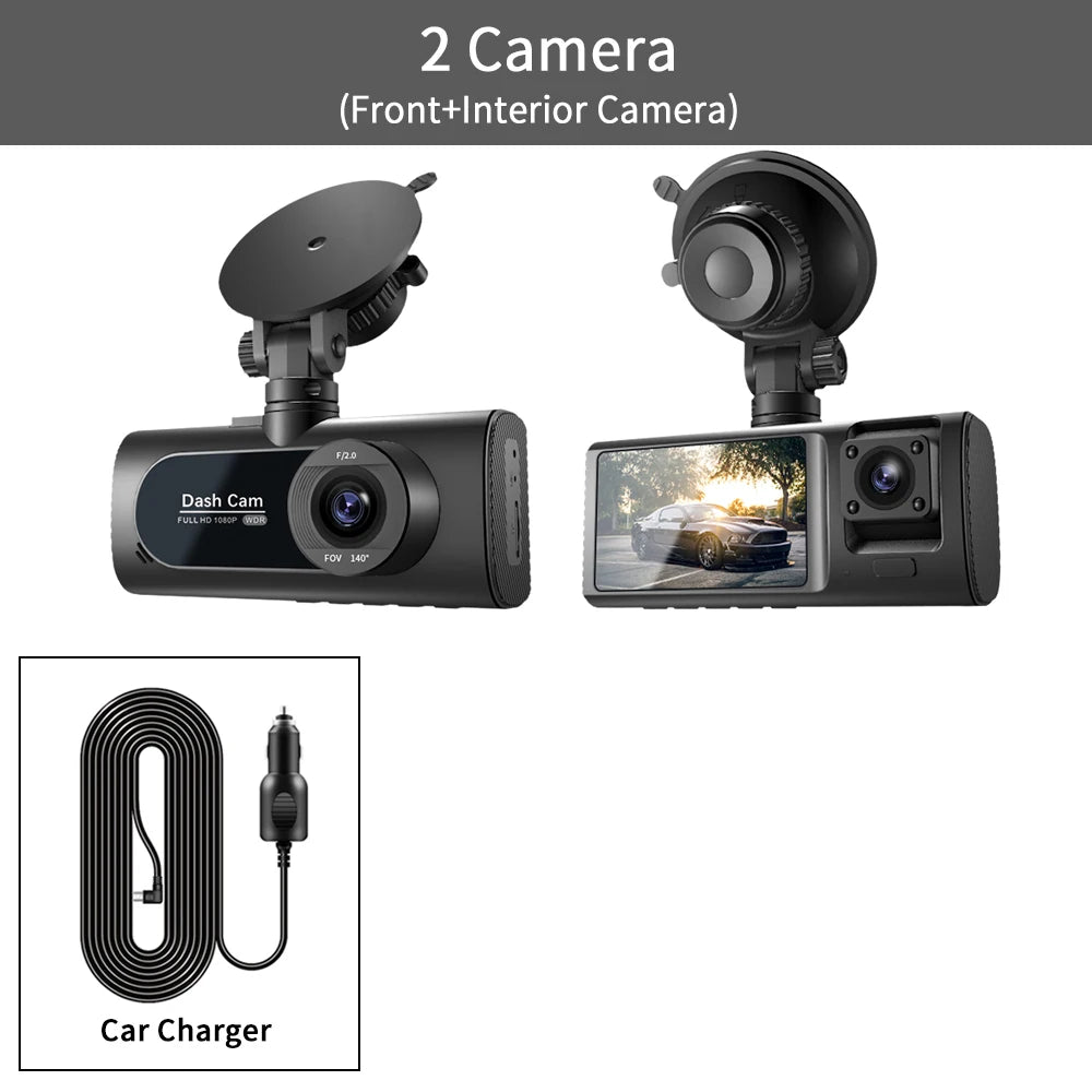 3 Channel Dash Cam for Cars Camera HD 1080P 3-Lens Vehicle Video Recorder Black Box Dual Lens Inside Car DVR Rear View Camera