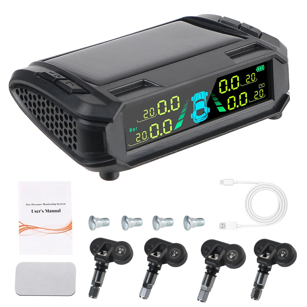Digital LCD Display USB / Solar TPMS Auto Security Alarm Systems Tyre Temperature Monitor Car Tire Pressure Monitoring System